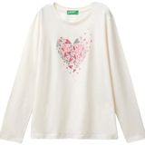 United Colors of Benetton Kız Çocuk Ekru Önü Çok Renkli Baskılı Bisiklet Yaka Uzun Kollu T-Shirt