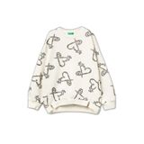United Colors of Benetton Kız Çocuk Kırmızı-Gri Tamamı Baskılı Logo Etiketi Detaylı Yırtmaçlı Sweatshirt, 225A3QHCC10RS