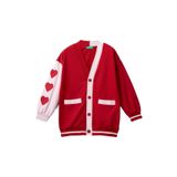 United Colors of Benetton Kız Çocuk Kırmızı Kontrast Renk Detaylı Sağ Kolu Kalp Desenli Polar Sweatshirt