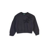 United Colors of Benetton Kız Çocuk Koyu Gri İşlemeli Aplikeli Logo Detaylı Ribana Relaxed Fit Sweatshirt, 225A33NVC10Q8