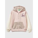 United Colors Of Benetton Kız Çocuk Krem - Pembe Payetli Sweatshirt 39M2C505O Uzun Kol Kapüşonlu Yaka