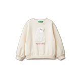 United Colors Of Benetton Kız Çocuk Kürk Aplikeli Ribanalı Bisiklet Yaka Sweatshirt,Ekru 4-5 Yaş