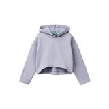 United Colors of Benetton Kız Çocuk Lila Arkası Logo Etiketli Kapüşonlu Relax Fit Sweatshirt, Lila, 7-8 Yaş