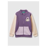 United Colors of Benetton Kız Çocuk Lila-Fuşya-Bej Simli Logo Baskılı Fermuarlı Ribanalı Regular Fit Sweatshirt