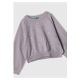 United Colors of Benetton Kız Çocuk Lila Önü Taş Detaylı Ribanalı Bisiklet Yaka Sweatshirt