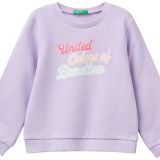 United Colors of Benetton Kız Çocuk Lila Simli Benetton Logo Baskılı Bisiklet Yaka Sweatshirt, Lila, 12-18 AY