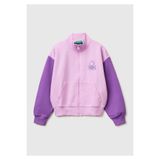 United Colors of Benetton Kız Çocuk Lila Simli Logolu Fermuarlı Cepli Yüksek Yaka Sweatshirt