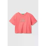 United Colors Of Benetton Kız Çocuk Mercan Ön Ve Arka Baskı Detaylı Boncuk İşlemeli Geniş Yaka T-Shirt 6-14 Yaş