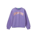 United Colors of Benetton Kız Çocuk Mor Simli Benetton Logo Baskılı Bisiklet Yaka Sweatshirt, Mor, 8-9 Yaş