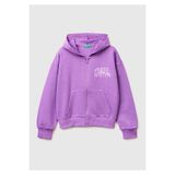 United Colors of Benetton Kız Çocuk Mor Simli Logolu Fermuarlı Cepli Kapüşonlu Yüksek Yaka Sweatshirt