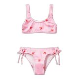 United Colors of Benetton Kız Çocuk Pembe Desenli Yuvarlak Yaka Yandan Büzgü İpli Bikini Takımı