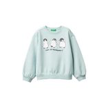 United Colors of Benetton Kız Çocuk Su Yeşili Kürk Aplikeli Ribanalı Bisiklet Yaka Sweatshirt, 2-3-yas, 225A39M2G10LC, Su Yeşili, kız-çocuk