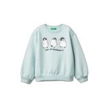 United Colors of Benetton Kız Çocuk Su Yeşili Kürk Aplikeli Ribanalı Bisiklet Yaka Sweatshirt, 3-4-yas, 225A39M2G10LC, Su Yeşili, kız-çocuk