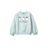 United Colors of Benetton Kız Çocuk Su Yeşili Kürk Aplikeli Ribanalı Bisiklet Yaka Sweatshirt, 4-5-yas, 225A39M2G10LC, Su Yeşili, kız-çocuk
