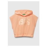 United Colors of Benetton Kız Çocuk Yavruağzı Önü Aplikeli Nakış Detaylı Kolsuz Kapüşonlu Sweatshirt