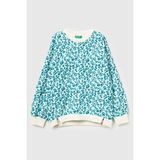 United Colors Of Benetton Mint Yeşili Kadın / Kız Kj_tamamı Baskılı Logo Etiketi Detaylı Yırtmaçlı Sweatshirt Model Kodu: 3QHCC10RSMINT Yeşil - 10 - 11 Yaş