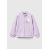 United Colors of Benetton Önü Logo Baskılı Normal Kesim Fermuarlı Cepli Sweatshirt Kız Çocuk Sweatshirt, Lila, 90