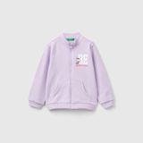 United Colors of Benetton Önü Logo Baskılı Normal Kesim Fermuarlı Cepli Sweatshirt Kız Çocuk Sweatshirt, Lila, XXS