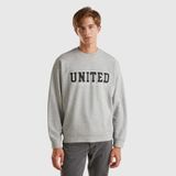 United Colors of Benetton%100 Pamuk Önü Baskılı Ribanalı Yuvarlak Yaka Sweatshirt Erkek Sweatshirt, Gri Melanj, XL
