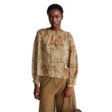 United Colors of Benetton%100 Viskoz Çiçek Desenli Dökümlü Bluz, L, 125A50M2DQ0E8, Bej, Kadın