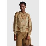 United Colors of Benetton%100 Viskoz Çiçek Desenli Dökümlü Bluz, S, 125A50M2DQ0E8, Bej, Kadın