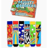 United Oddsocks The Mighty Oddsocks Erkek – 6 Adet Birbiriyle Uyumsuz Çizgi Roman Kahramanı Temalı Çorap – 15 Cesur Kombin – UK 6–11, US 7–12, EU 39–46 – Pamuk Ağırlıklı, Renkli ve Kahraman İlhamlı Yetişkin Standart