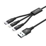 Unitek Premium Multi 3'ü 1 arada USB şarj kablosu, evrensel, çoklu şarj cihazı kablosu, Micro USB/Tip C/Lightning 3A 1,2 m, iPhone/Android akıllı telefon için, siyah.
