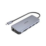 Unitekk Hub USB-C, 3 x USB-A 3.1 Port, 4 K HDMI, FullHD VGA, RJ45 Gigabit Ethernet Portu ve SD ve microSD Kart Okuyucu, Power Delivery 100 W, Tak ve Çalıştır/Alüminyum