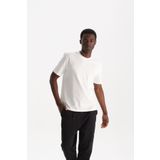 UNIU Erkek Beyaz %100 Organik Pamuk Relax Fit Bisiklet Yaka T-shirt