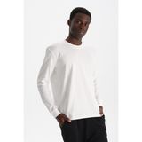 Uniu Erkek Beyaz %100 Organik Pamuk Uzun Kollu Relax Fit Bisiklet Yaka T-Shirt - XL