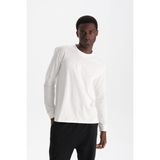 UNIU Erkek Beyaz %100 Organik Pamuk Uzun Kollu Relax Fit Bisiklet Yaka T-shirt