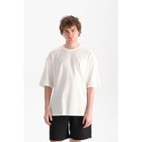 Uniu Erkek Beyaz Oversize Bisiklet Yaka Organik Pamuk T-Shirt - XL