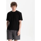 Uniu Erkek Siyah %100 Organik Pamuk Relax Fit Bisiklet Yaka T-Shirt
