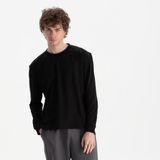 Uniu Erkek Siyah %100 Organik Pamuk Uzun Kollu Relax Fit Bisiklet Yaka T-Shirt - XL