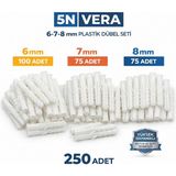 Universal 5N Vera 250 Adet Plastik Dübel Seti (6mm-7mm-8mm) Yüksek Dayanıklı Duvar ve Beton Montaj Dübeli