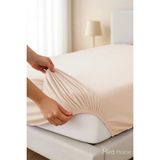 Universal Çift Kişilik Düz Penye %100 Pamuklu Lastikli Çarşaf 180X200 Newsheet Bej - Çok Renkli