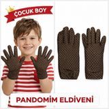 Universal Çocuk Boy Pandomim Eldiveni Beyaz Puantiyeli Kahve Renk Gösteri Eldiveni 23 Nisan 19 Mayıs - Ahşap - Standart