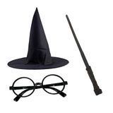 Universal Harry Potter Siyah Şapkası Harry Potter Gözlüğü Harry Potter Asası 3 lü Set