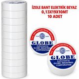 Universal Izole Bant Elektrik Beyaz 0,13X19X10MT (10 Adet)