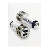Universal Kristal Taşlı Metal Araç Çakmaklık Şarj Aleti Çift Usb-A Girişli Hızlı Şarj 2.4A 12-24V Leopar