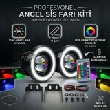 Üniversal Kumandalı Rgb Mercekli Angel Sis Farı Metal Su Geçirmez 76 Mm Beyaz Halkalı Gündüz Farı Angel Eyes 2 Adet