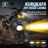 Universal Kurukafa Sis Farı Çakarlı Çift Renk Sarı-Beyaz 9-60V Kafatası Araç Motosiklet Off Road Led Lamba Delici Yayıcı Projektör 50W Metal Arazi Çalışma Lambası 1 Adet Siyah