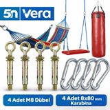 Universal M8 Çelik Dübel + 8mm Karabina Seti | Tavan Askı Aparatı Salıncak Hamak Kum Torbası Kanca - Gri