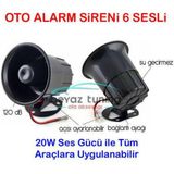 Universal Oto Alarm Sireni 12V 20W 6 Sesli