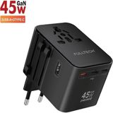 Universal Seyahat Priz Dönüştürücü Adaptör, 45W Şarj Cihazı, 2x USB Girişi, 3x Type-C Girişi, Uluslararası Güç Adaptörü, Tr, Us, Uk, Eu, Au Evrensel Uyum - Siyah