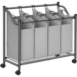 Universal Tekerlekli Çamaşır Sepeti, 4 Çıkarılabilir Kumaş Cepli Çamaşır Ayırıcı, Çamaşır Toplayıcı, Oyuncaklar Için Saklama Yeri, Ahır, 4 x 35 Litre, Gri LSF005GS - 1 kg
