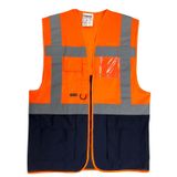 Uniwest UW-216 Sol Göğüs Baskı Turuncu Lacivert Cepli Mühendis Yönetici Yeleği