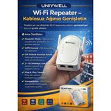 Uniywell Wi-Fi Repeater 300 Mbps Kablosuz Ağ Genişletici - Çift Antenli, WPS Destekli Sinyal Güçlendirici (Menzil Arttırıcı)
