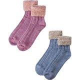 Unlimited Legwear 2li Pembe/mavi Kalın Kışlık Bileği Pofuduk Kadın Bot Çorabı - 36 - 40 - Mavi - Pembe