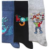 Unlimited Legwear Hayal Gücü Merkezi Derneği Çocukarın Çizimlerinden 3lü Lacivert Gri Siyah Erkek Soket Çorap Seti - 40 - 45